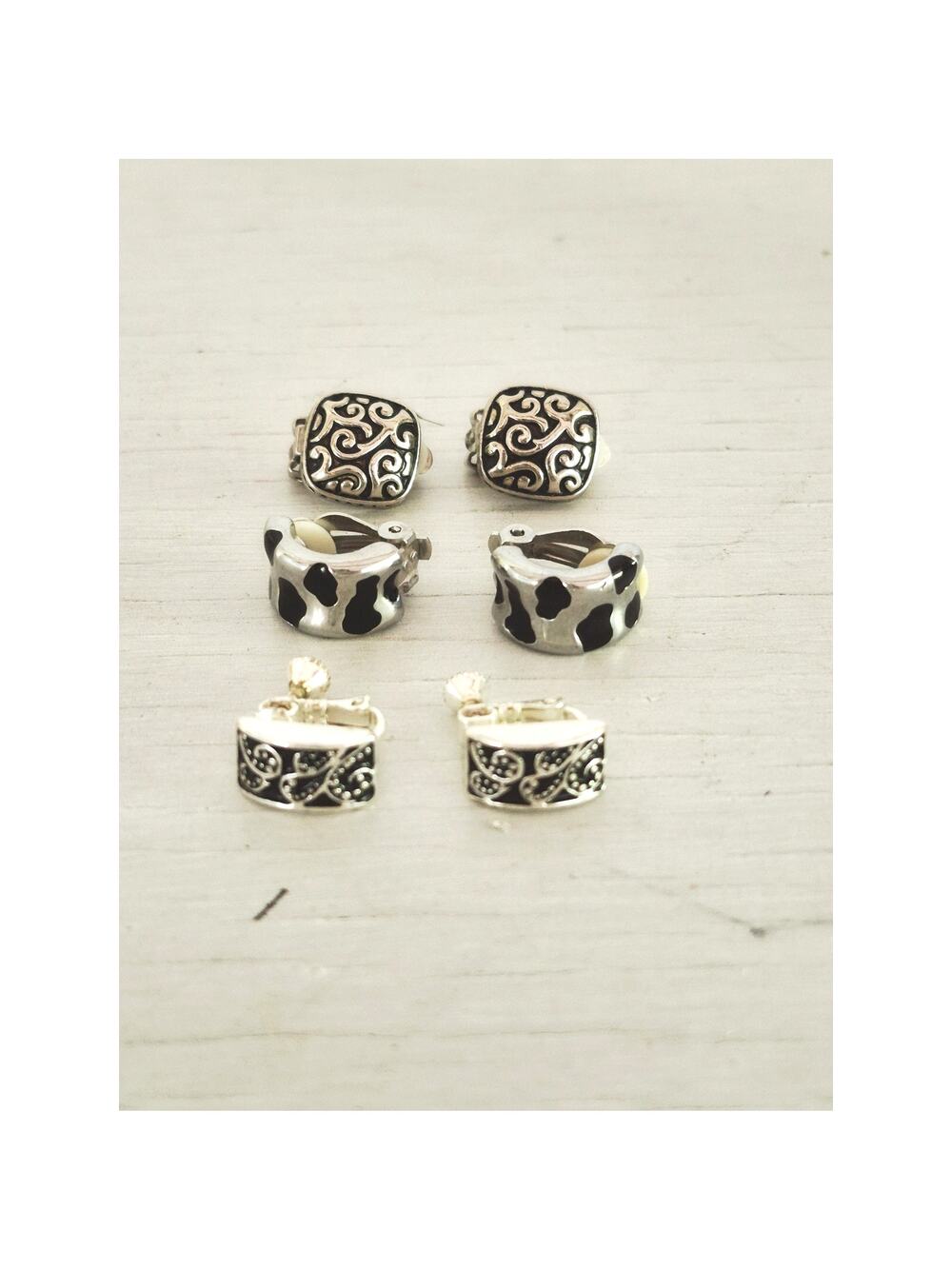 Vintage Black and Silver Earrings Lot of 3